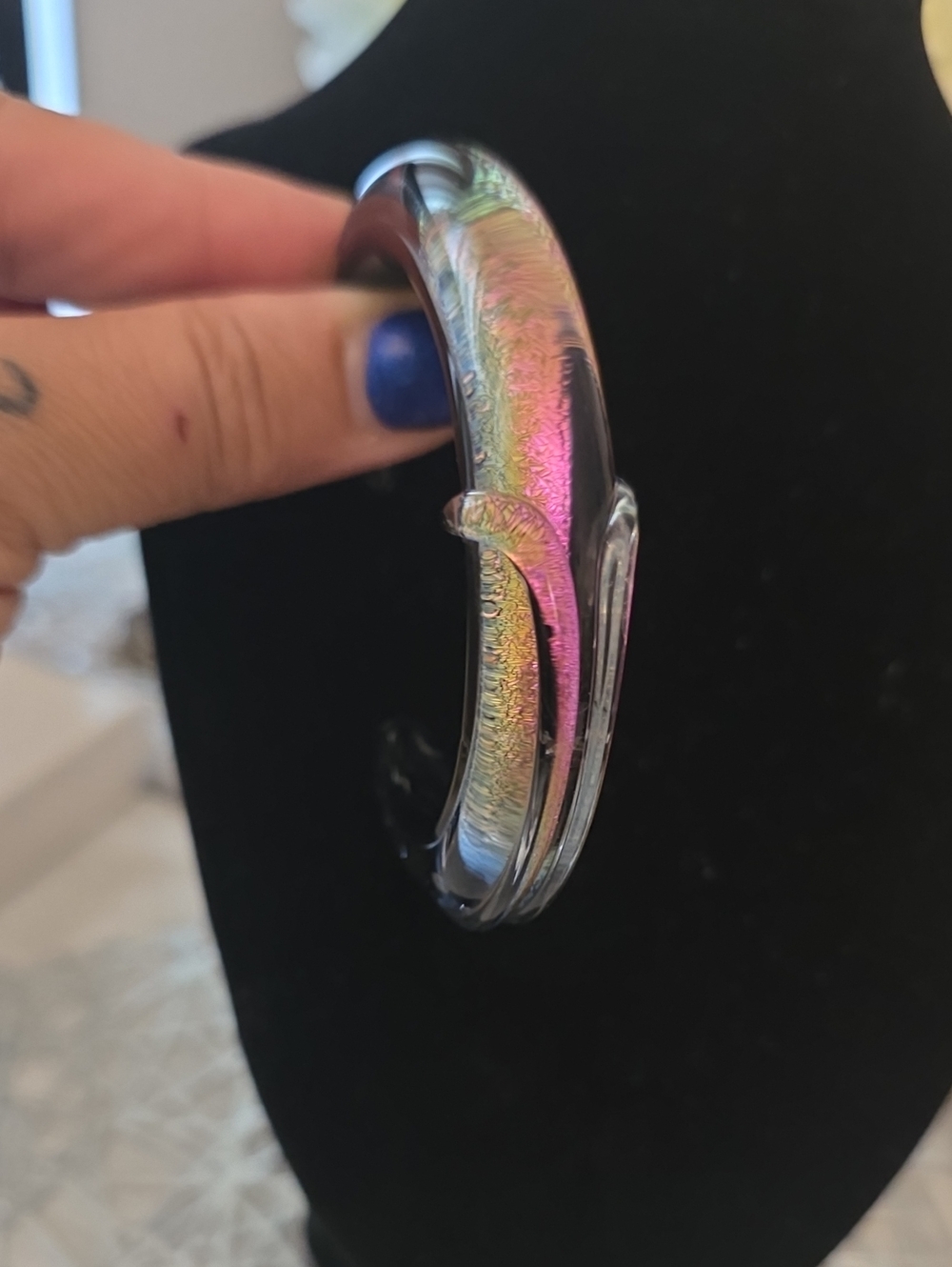 Vintage Iridescent Pink and Gold Glass Bangle
